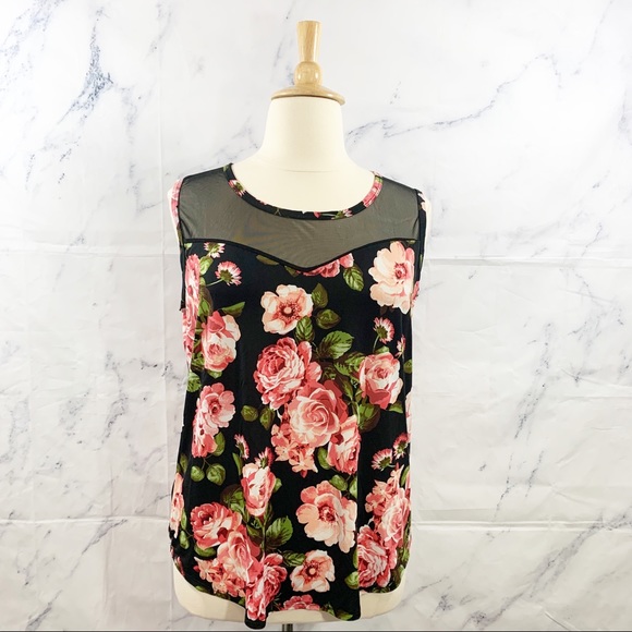 Tops - Dark Floral Illusion Sweetheart Neck Blouse 3X